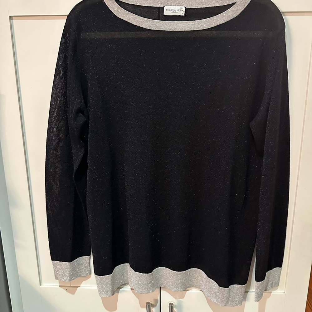 Dries Van Noten Metallic Black and Silver Knit Top